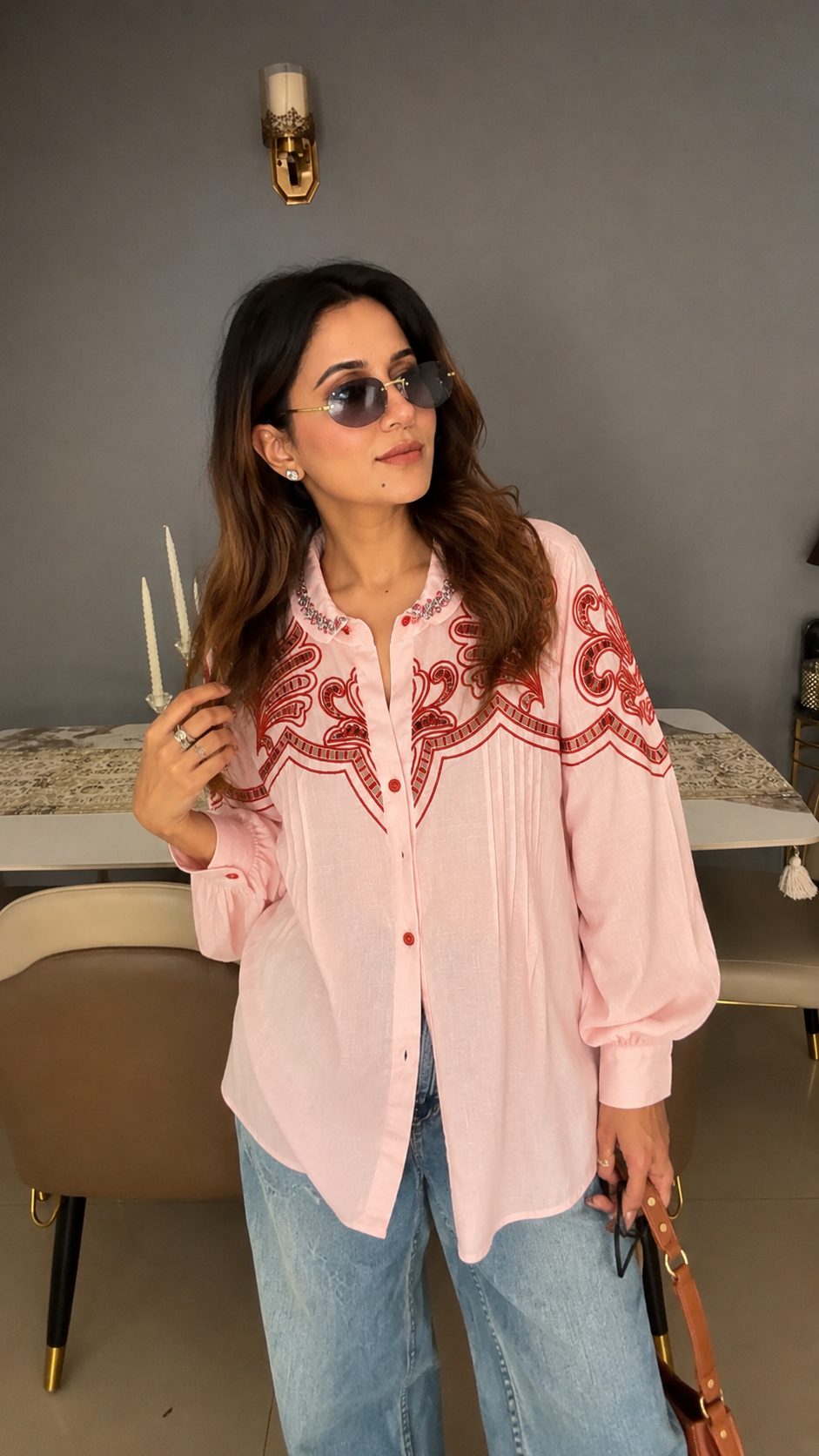 Embellished Embroidered Pintuck Poplin Shirt