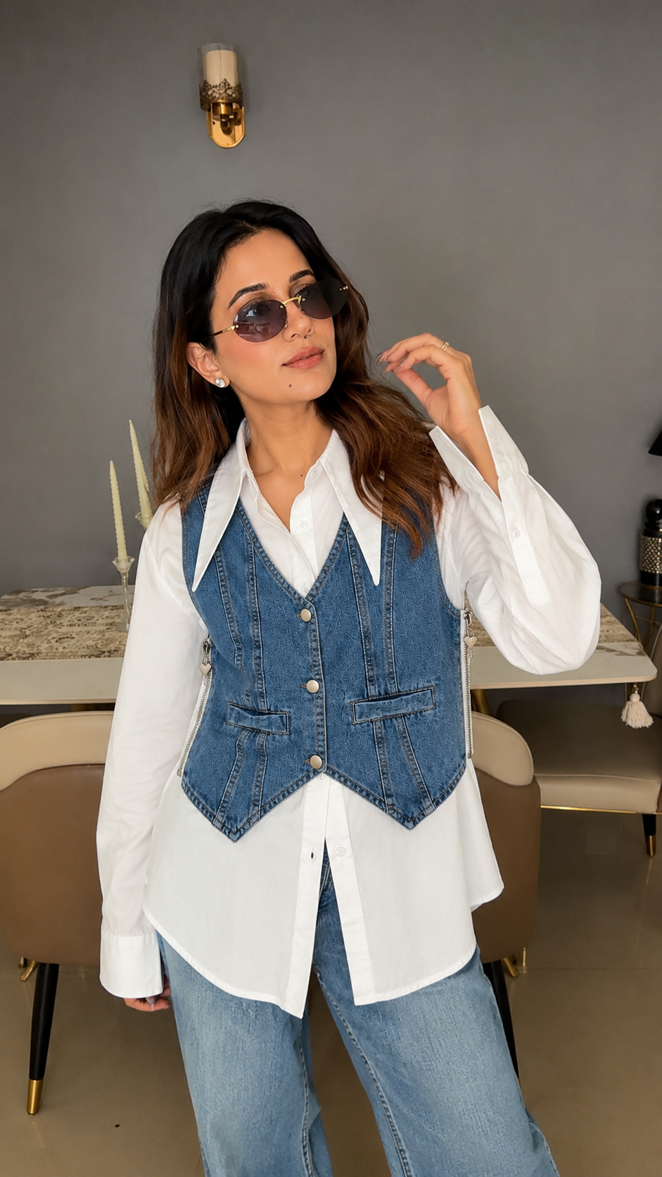 Layered Denim Vest Shirt