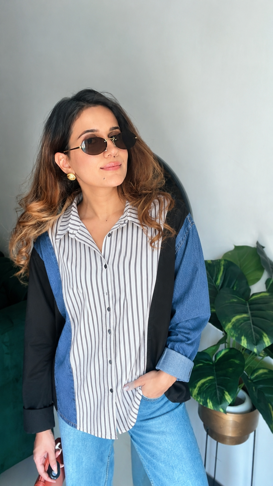 Mixed Panel Contrast Poplin Shirt