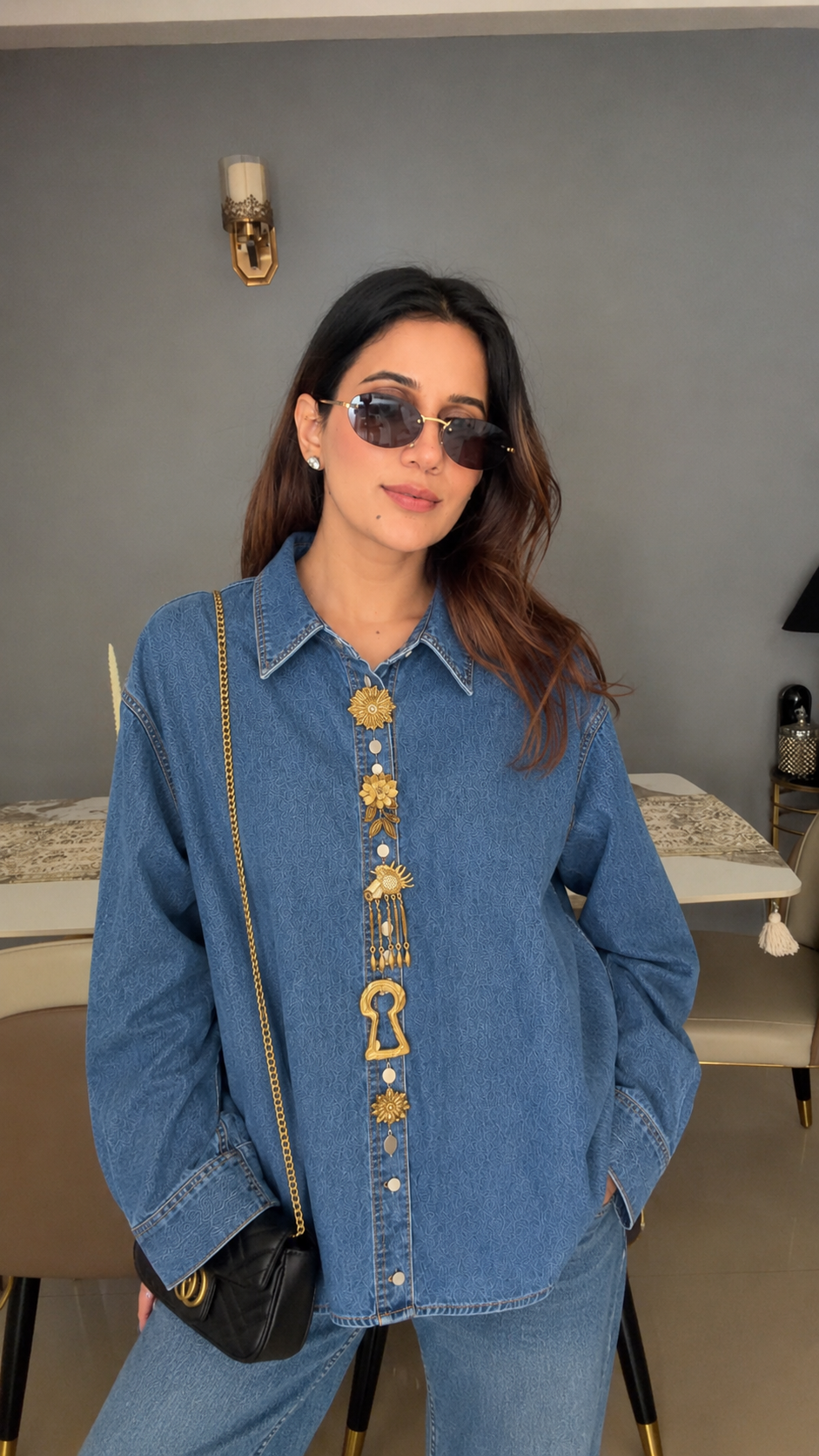 Charm Detail Denim Shirt