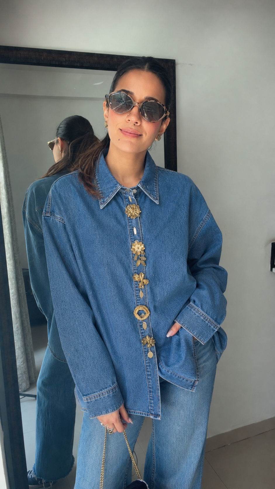 Ornate Button Denim Shirt