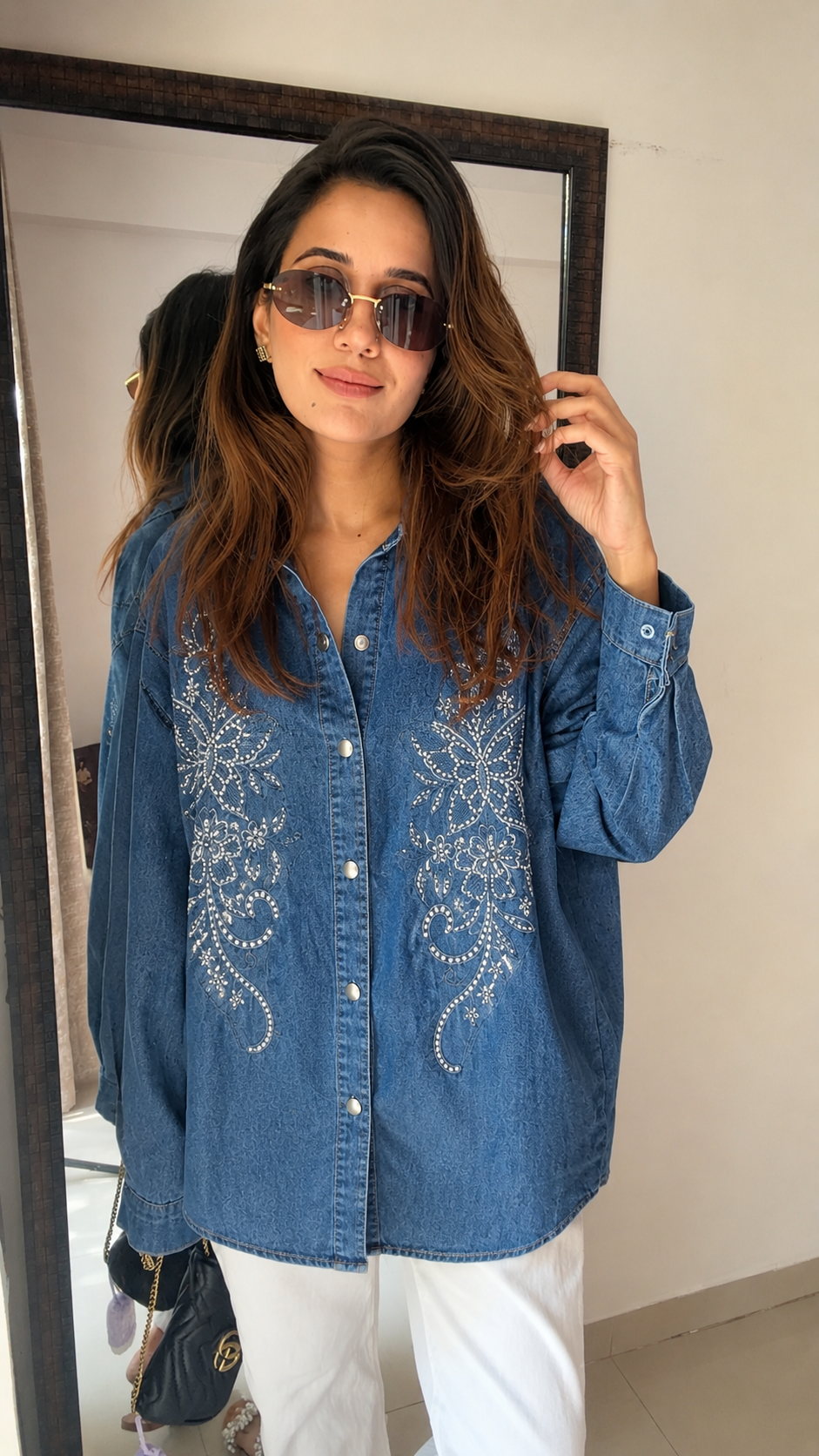 Botanical Embroidered Denim Shirt