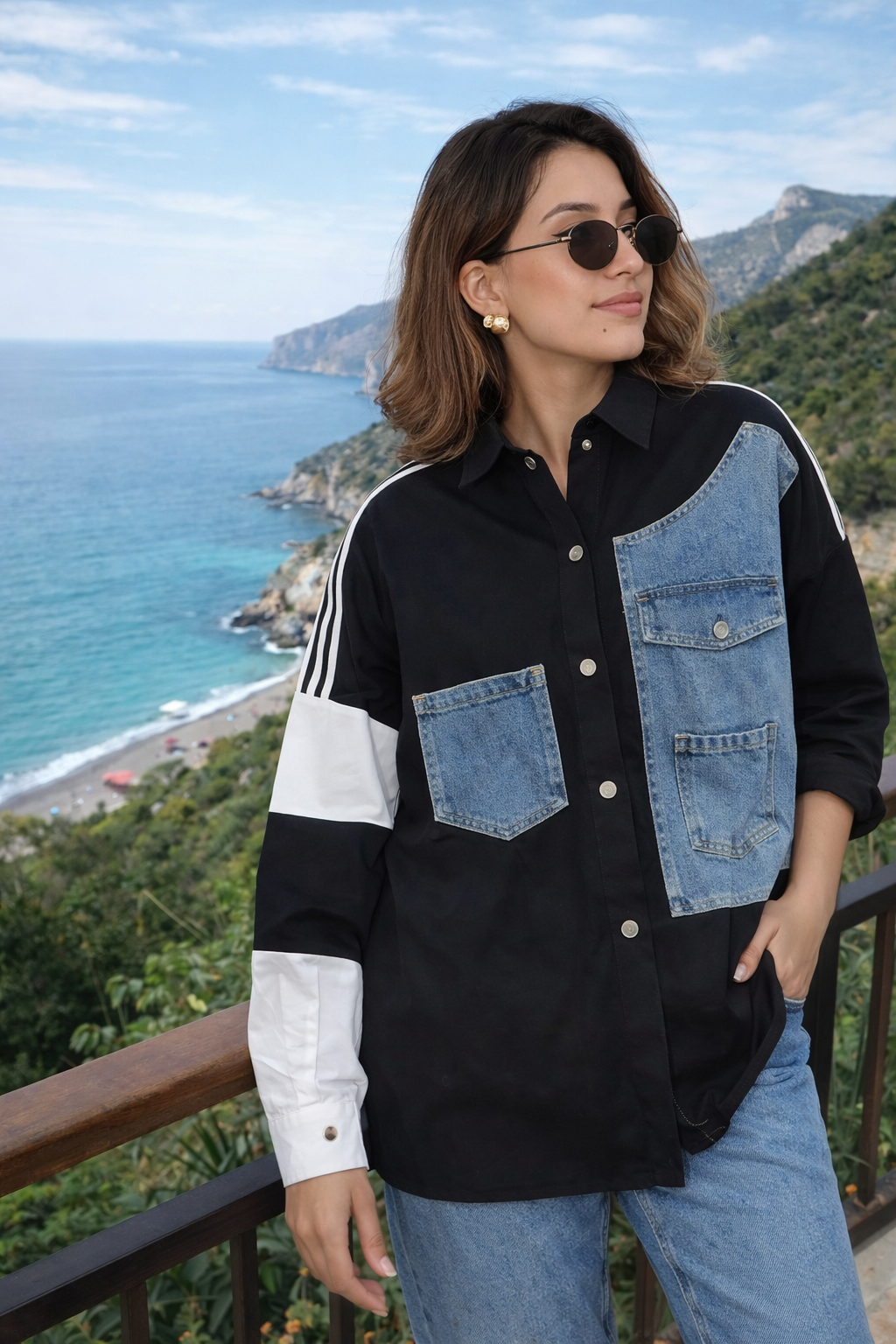 Denim Patch Poplin Shirt