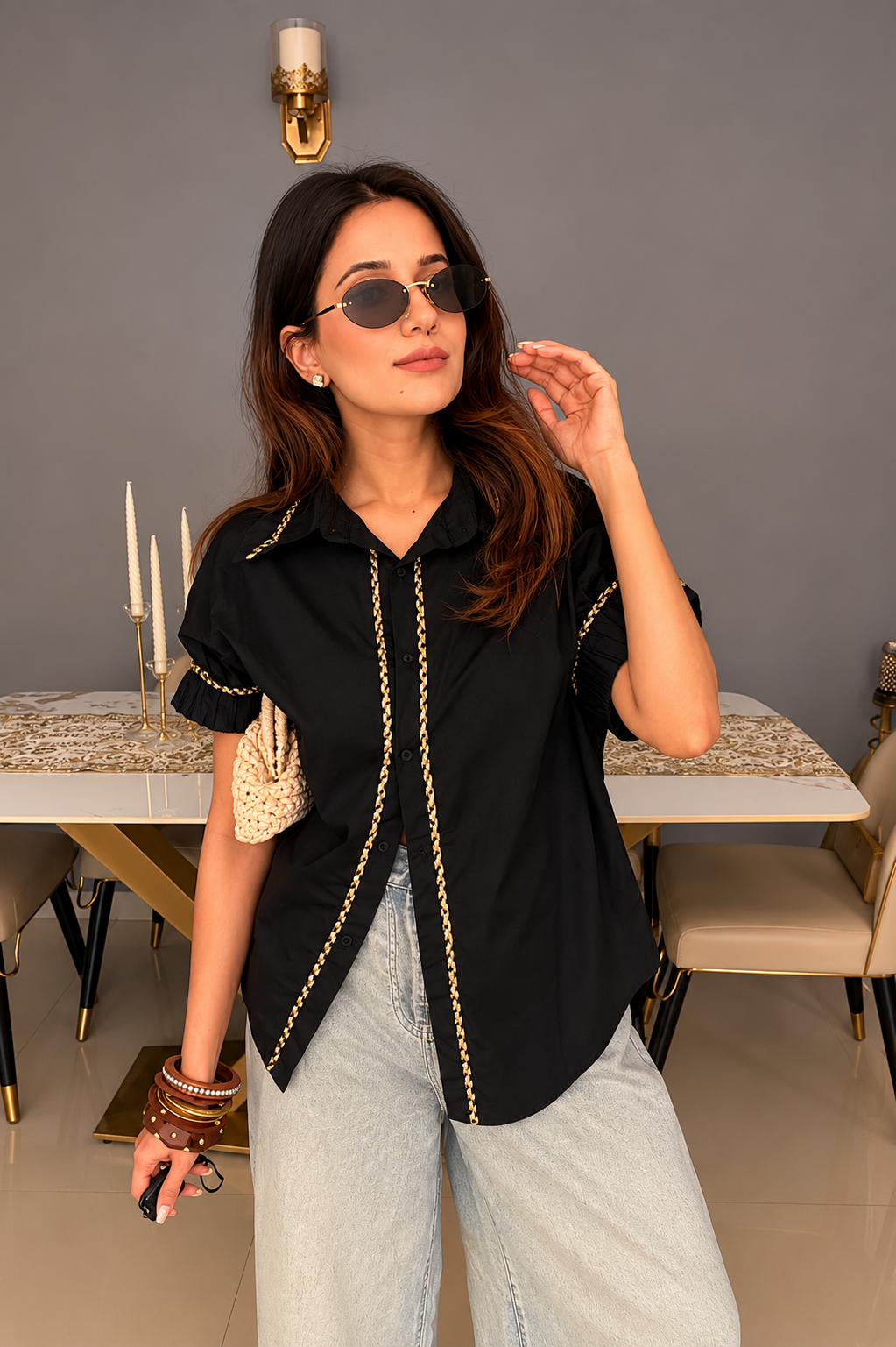 Braided Poplin Shirt