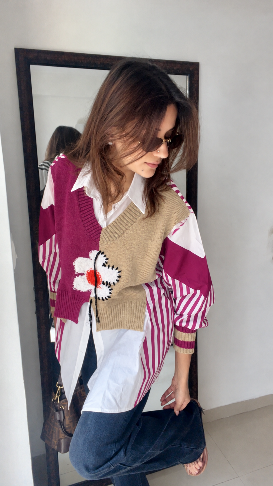 Stripe Knit Poplin Fall Shirt