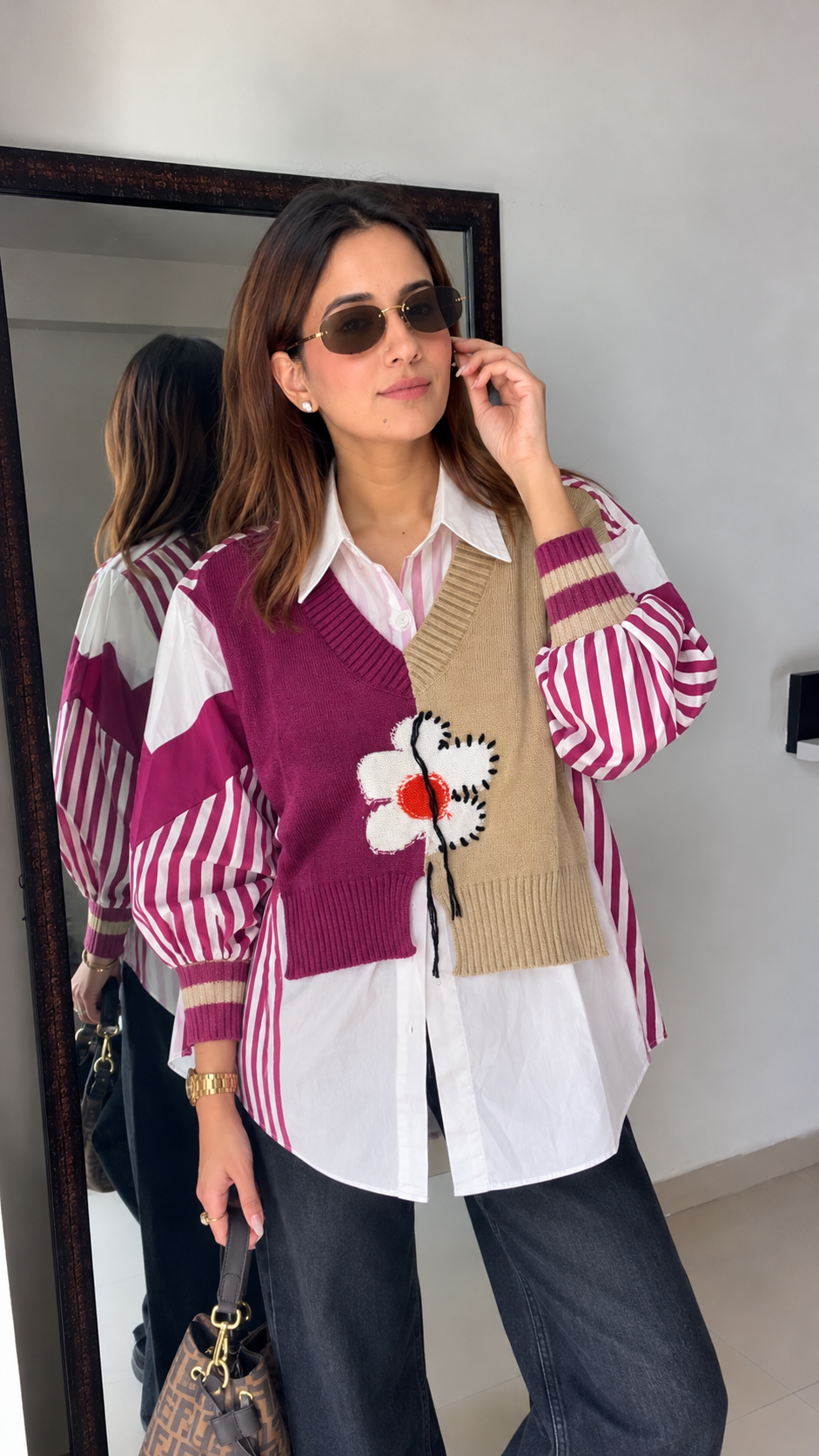 Stripe Knit Poplin Fall Shirt