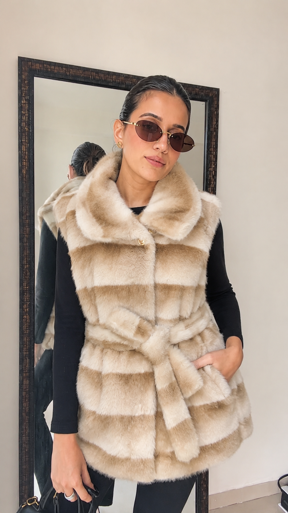 Striped Faux Fur Fall Gilet (Vest)