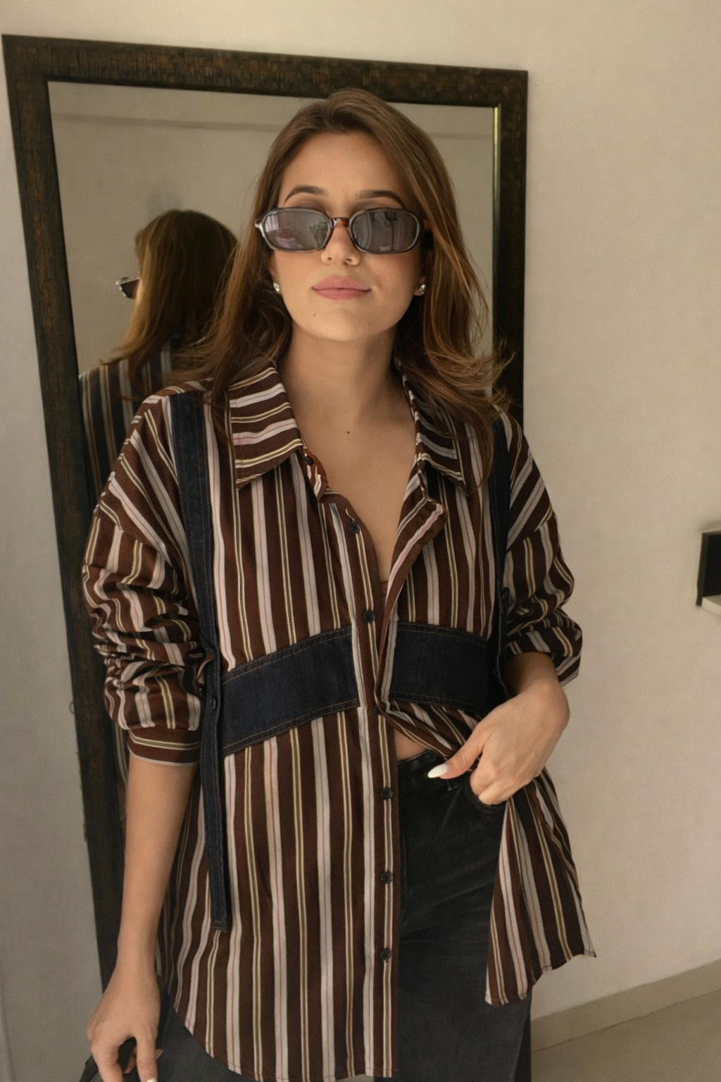 Pinstripe Denim Harness Poplin Shirt