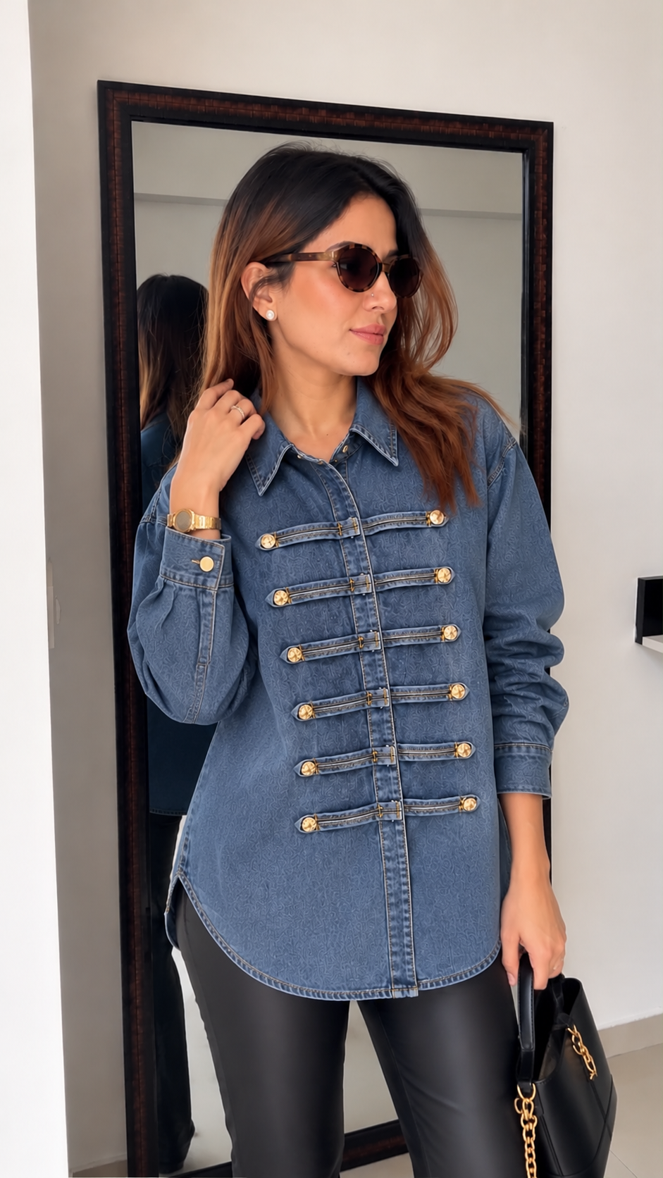 Military Style Denim Shirt Jacket