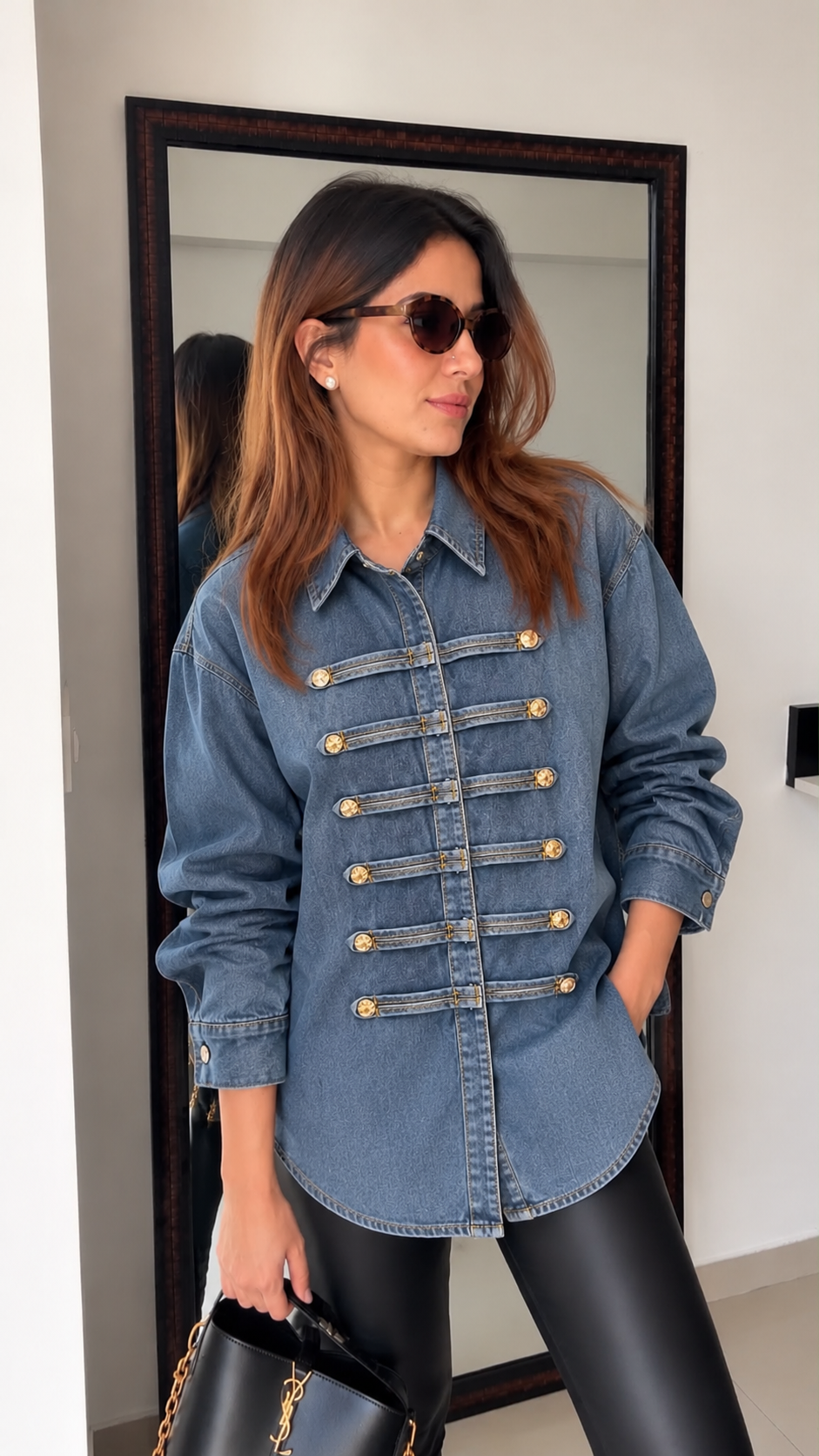 Military Style Denim Shirt Jacket