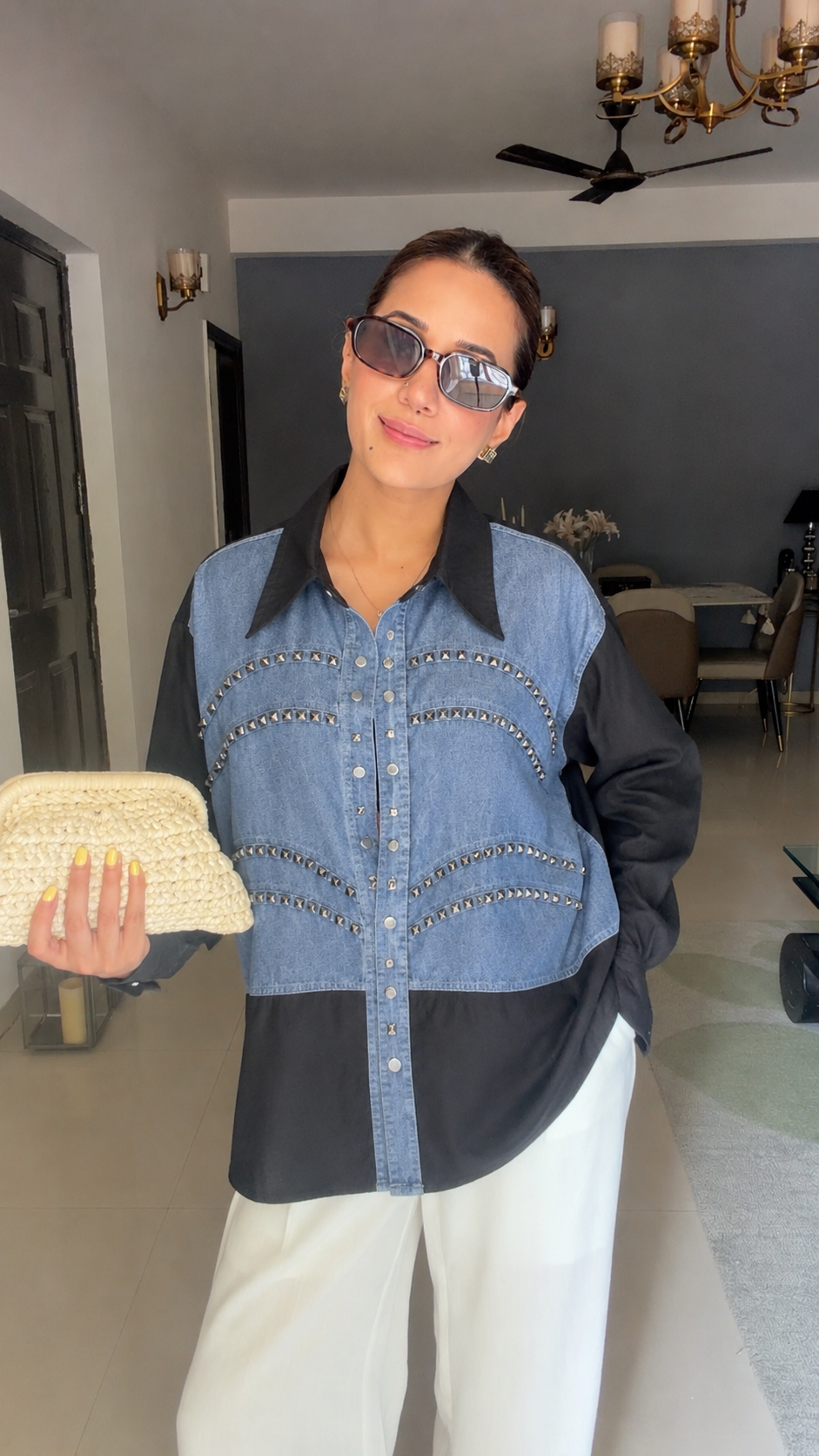 Stud Detail Denim Poplin Shirt