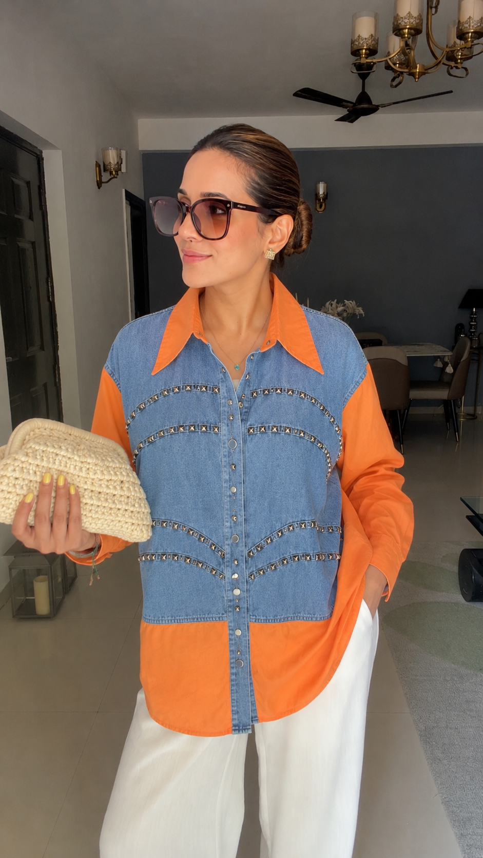 Stud Detail Denim Poplin Shirt