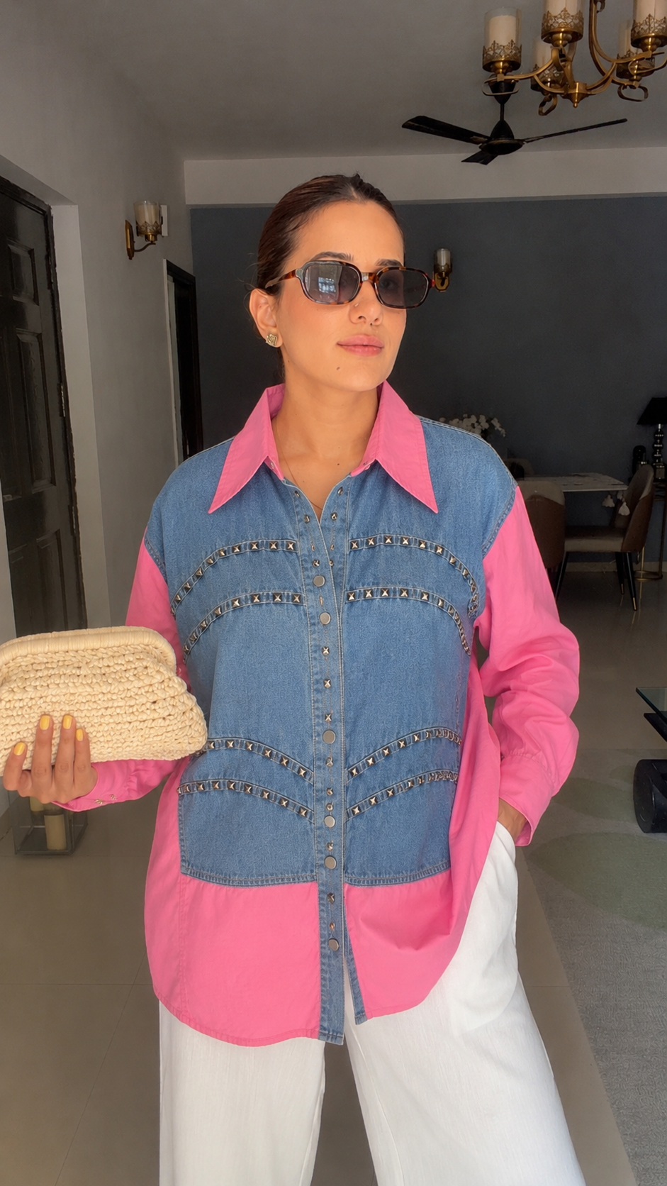 Stud Detail Denim Poplin Shirt