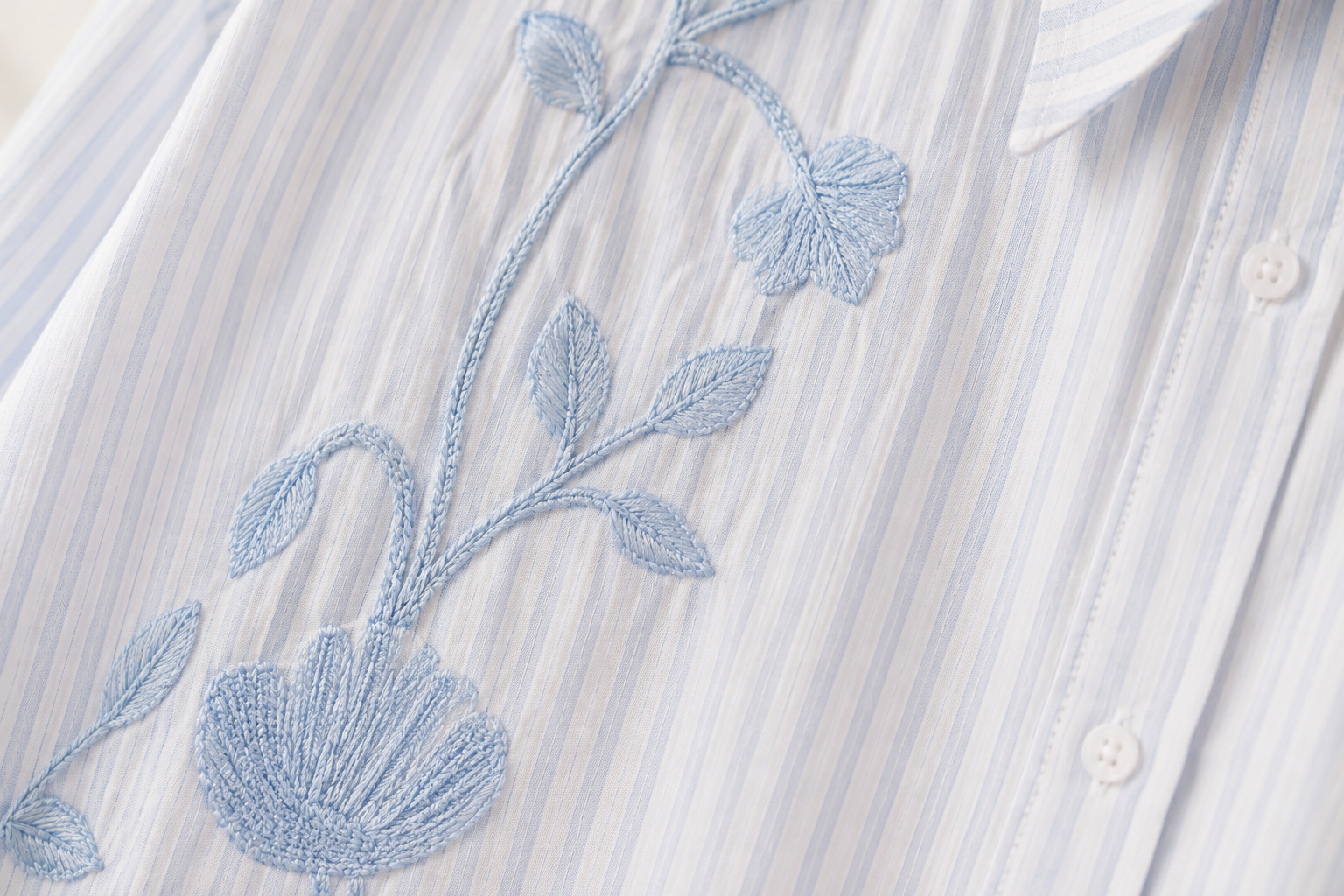 Stripe Floral Embroidered Shirt