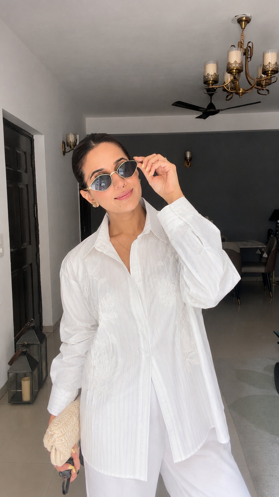 Stripe Floral Embroidered Shirt