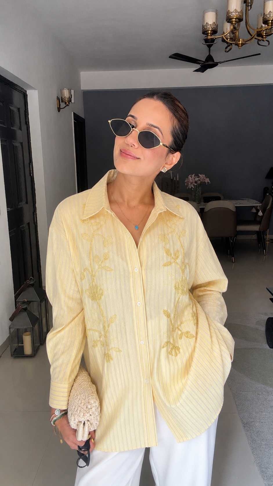 Stripe Floral Embroidered Shirt