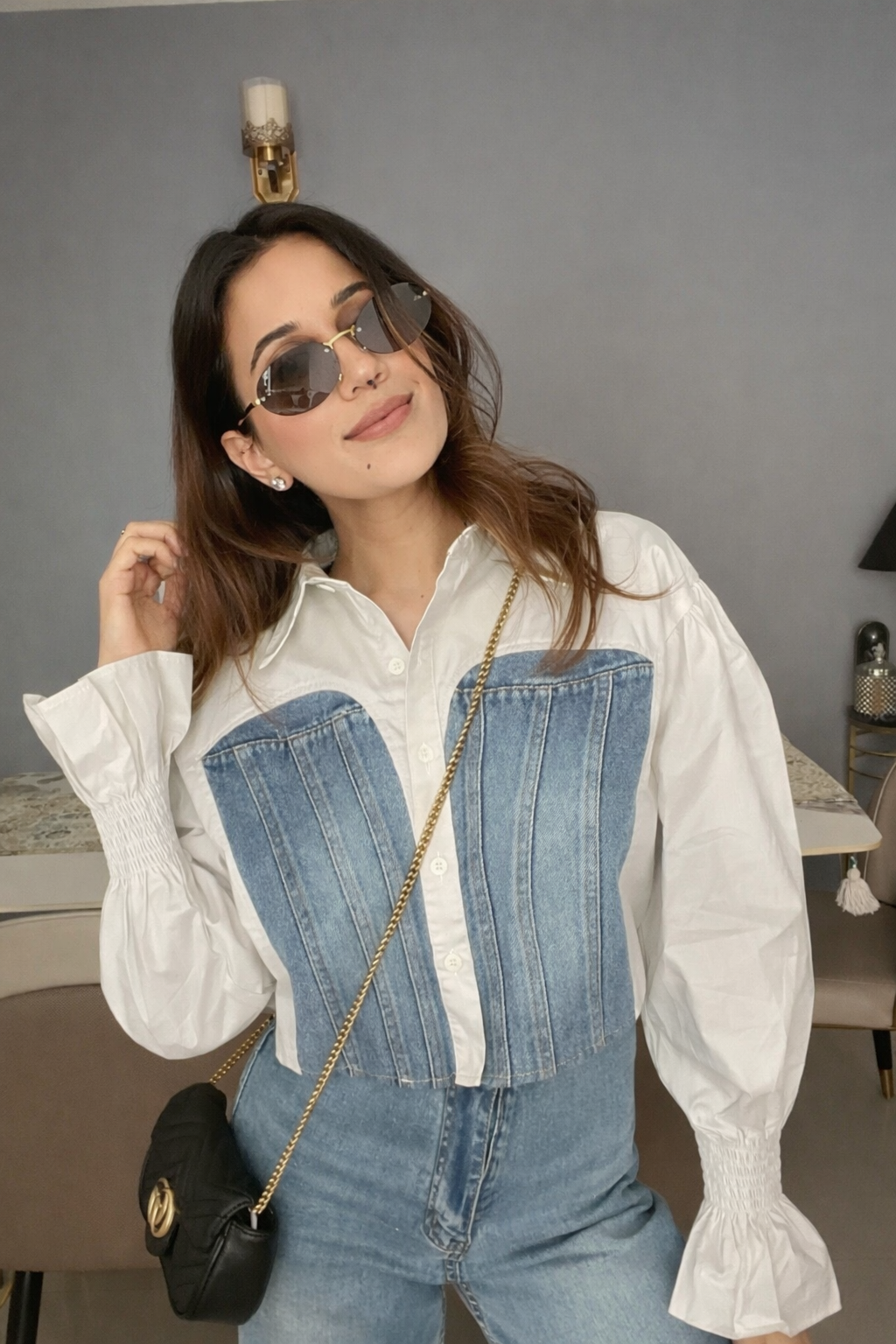 Crop Denim Corset Inspo Poplin Shirt