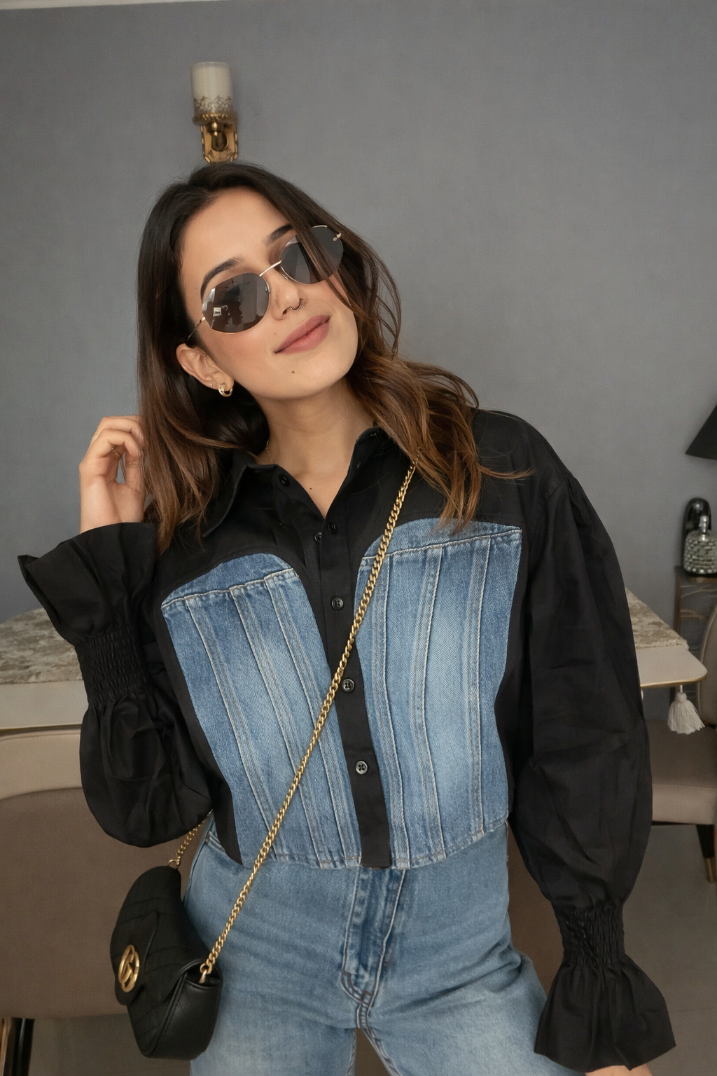 Crop Denim Corset Inspo Poplin Shirt