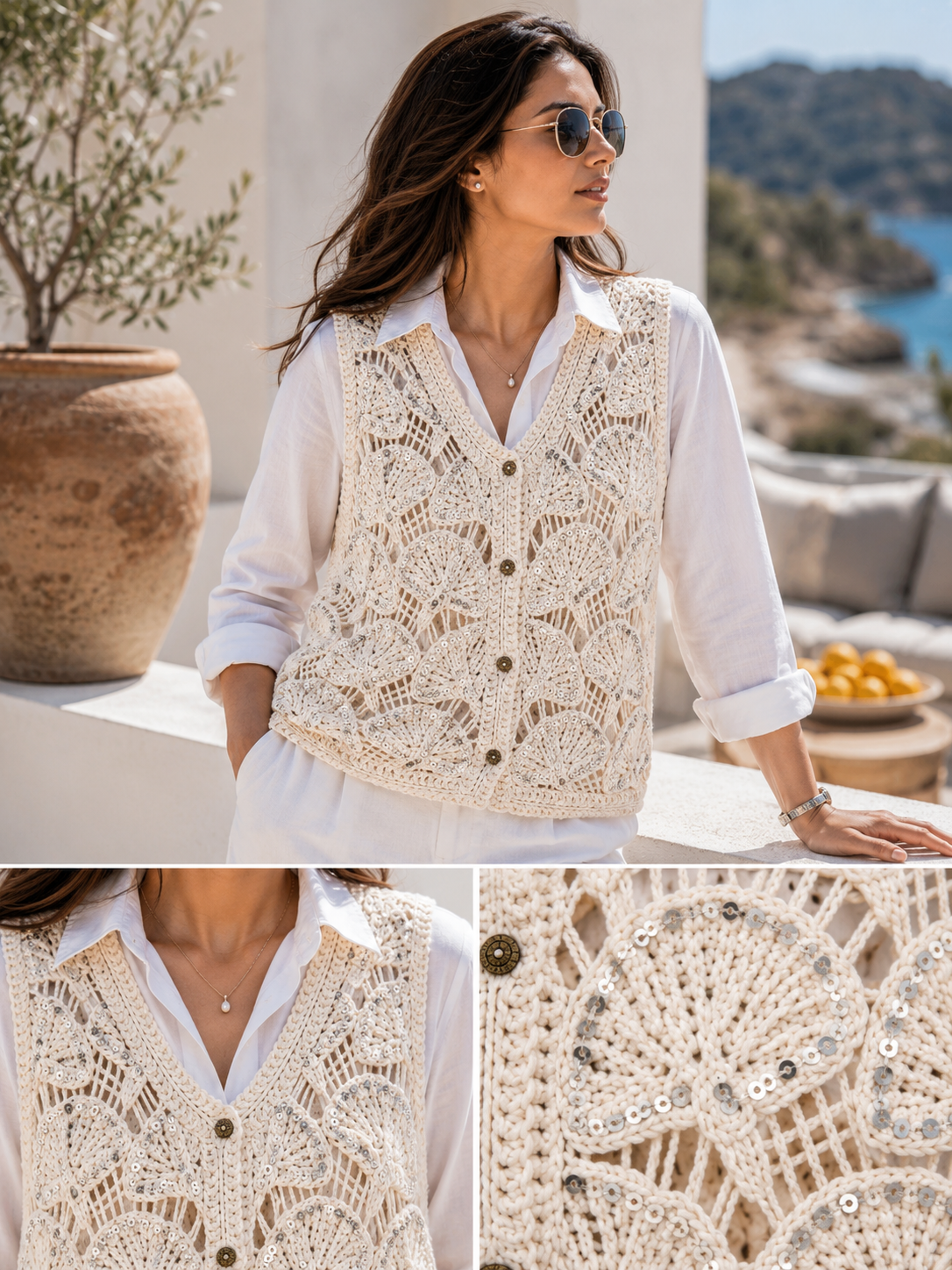 Resort Style Crocia Handwork Vest