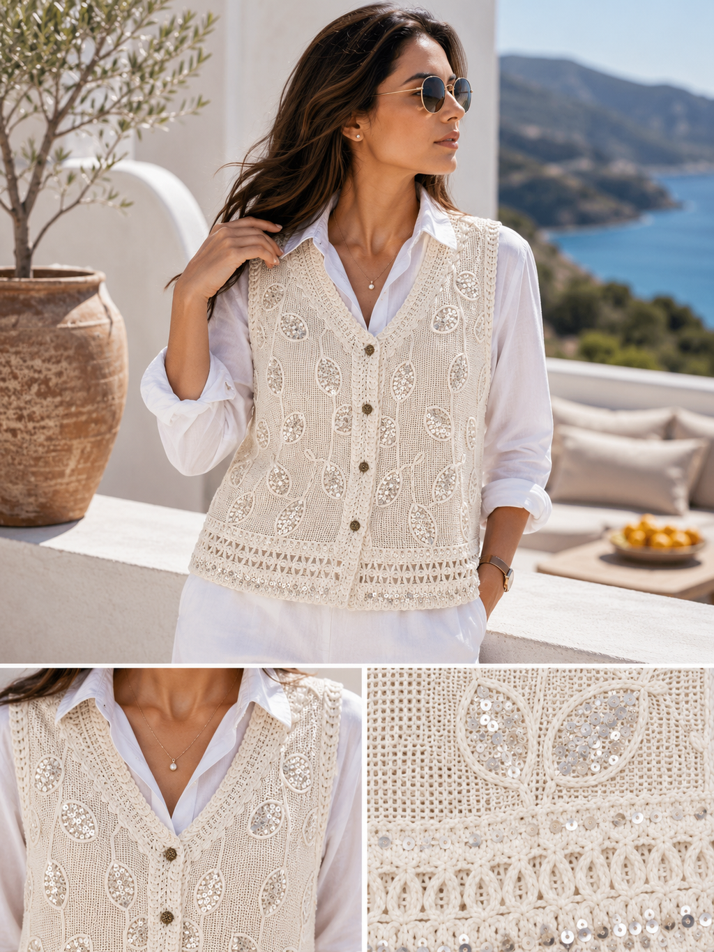 Handcrafted Crocia Embellished Vest