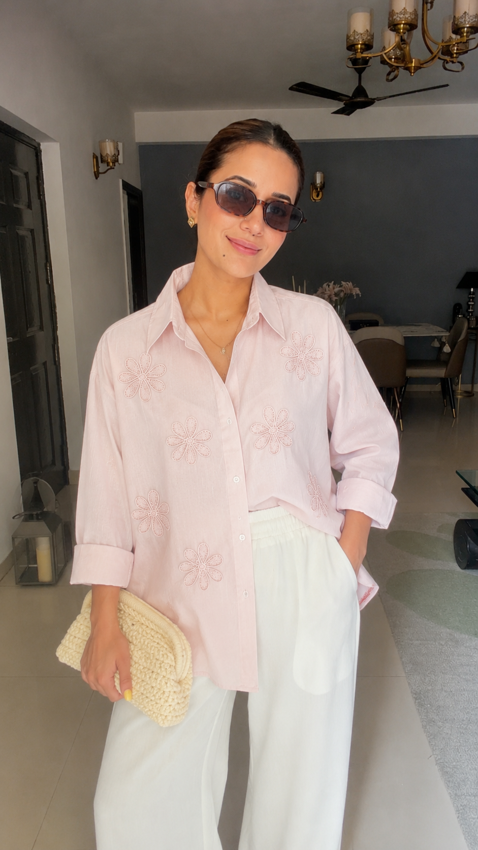 Linen Floral Embroidered Shirt