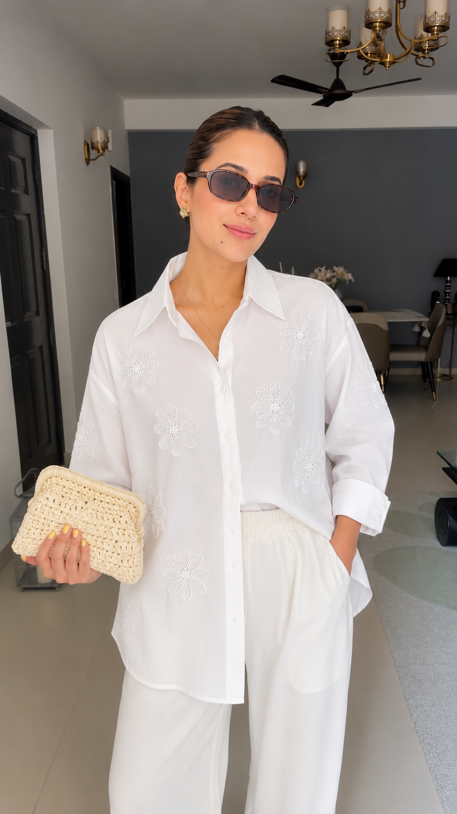 Linen Floral Embroidered Shirt
