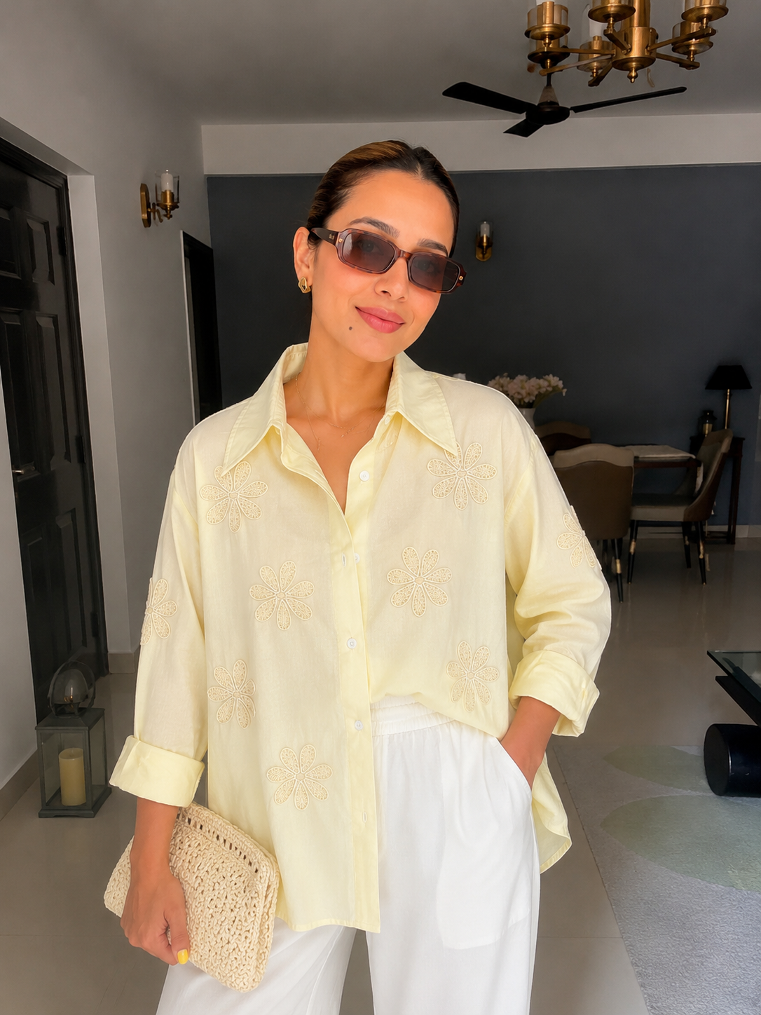 Linen Floral Embroidered Shirt