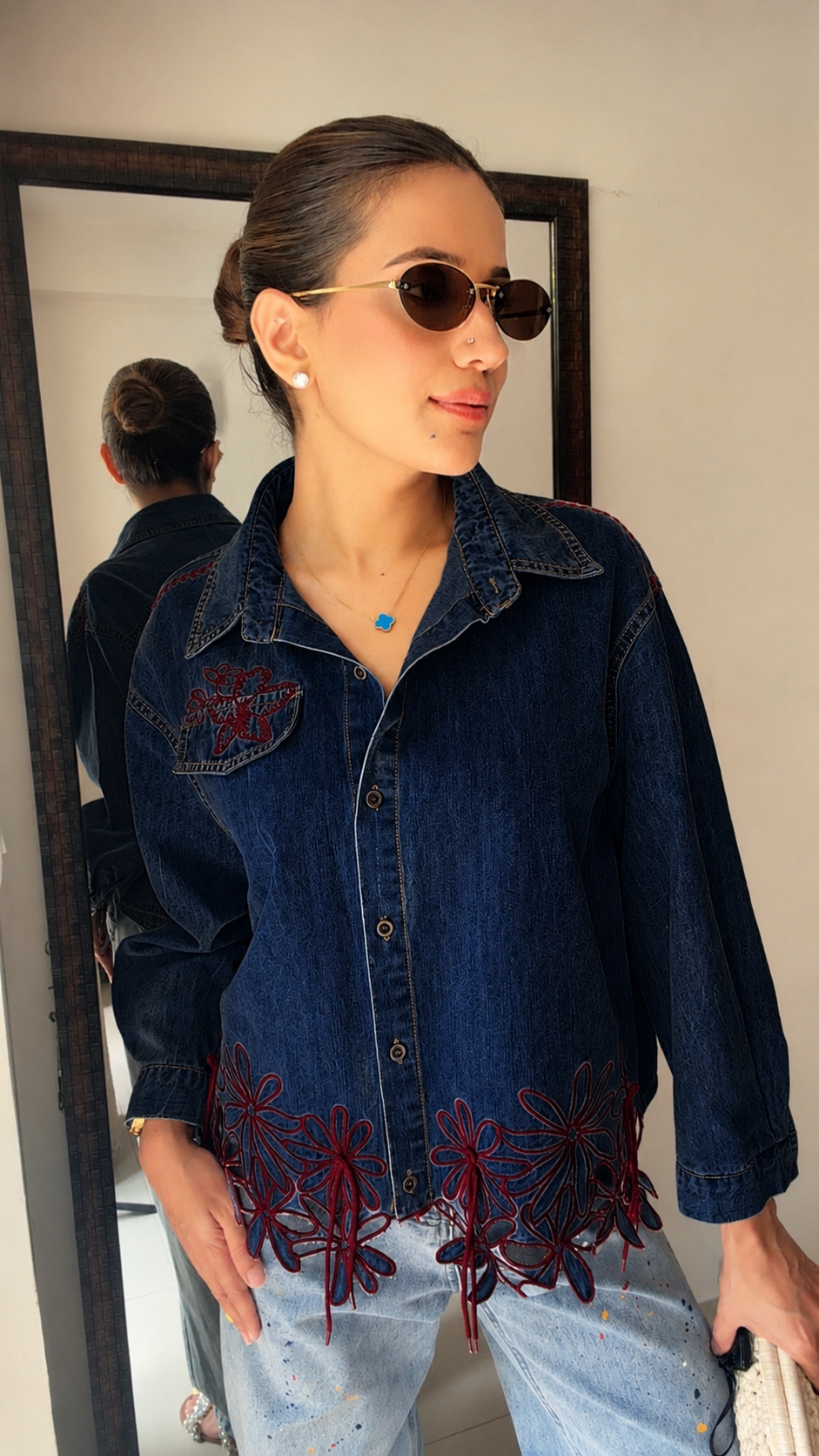 Flora Embroidered Denim Shirt