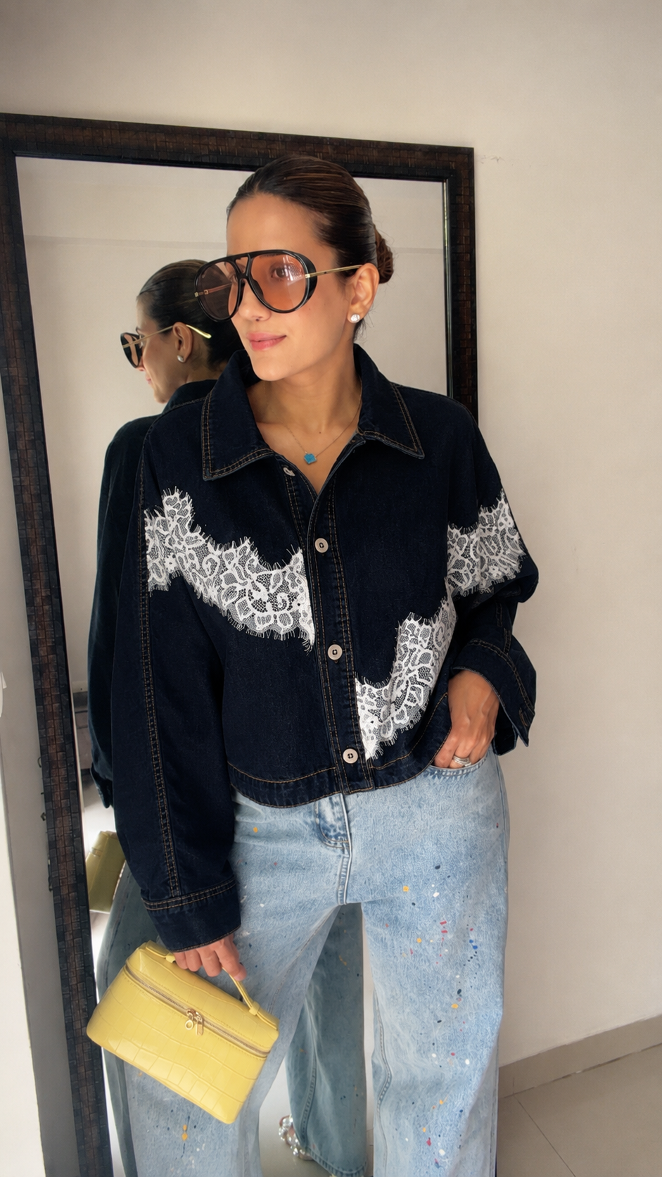 Lace Detail Denim Shacket