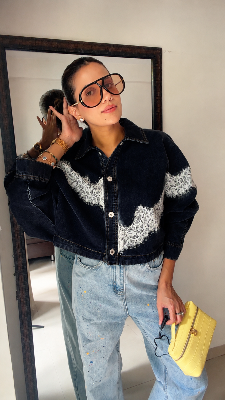 Lace Detail Denim Shacket