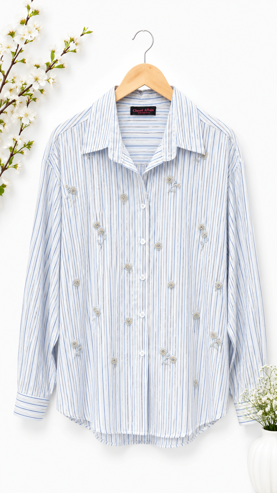 Embroidered Motif Pinstripe Poplin Shirt