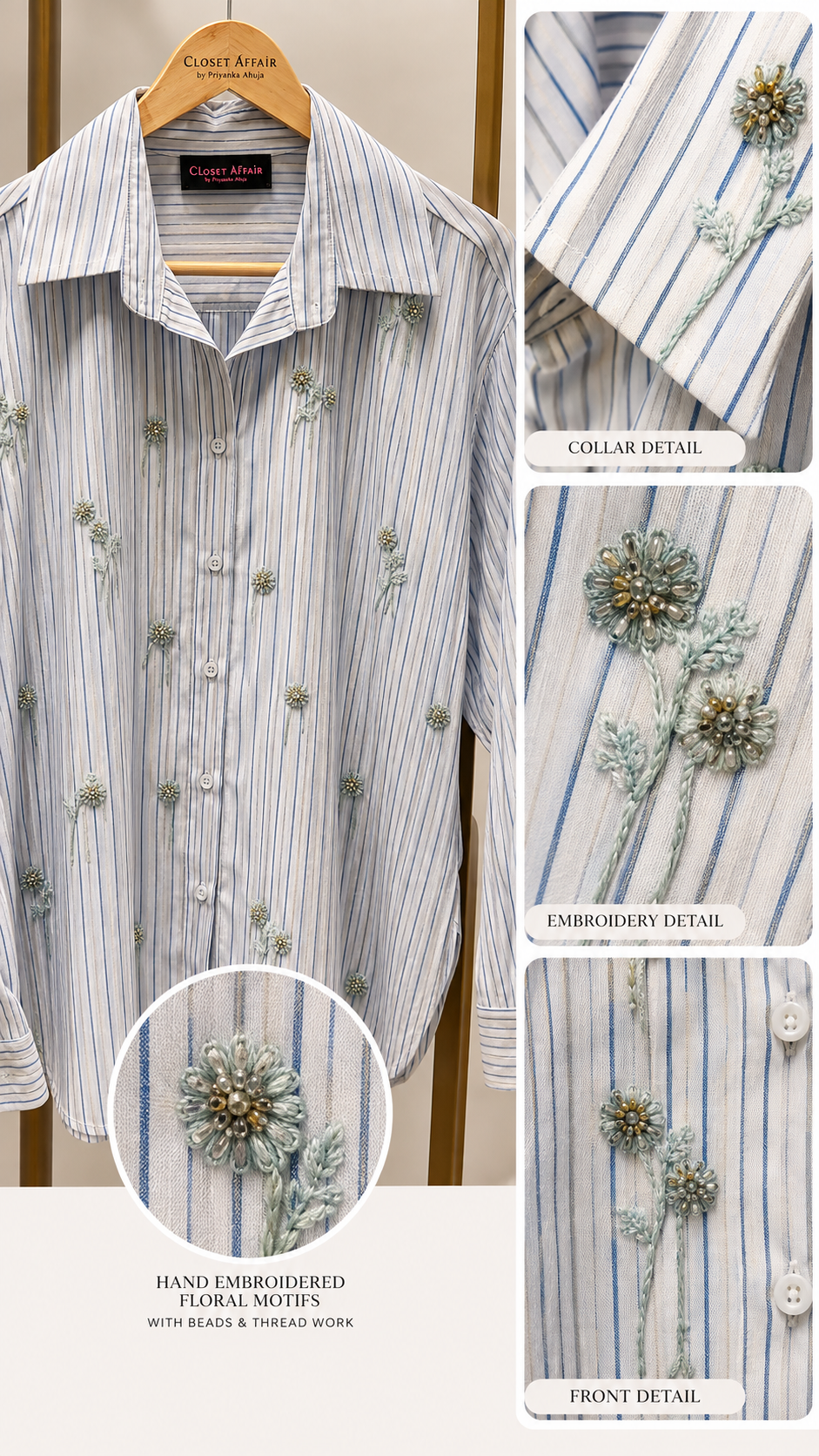 Embroidered Motif Pinstripe Poplin Shirt