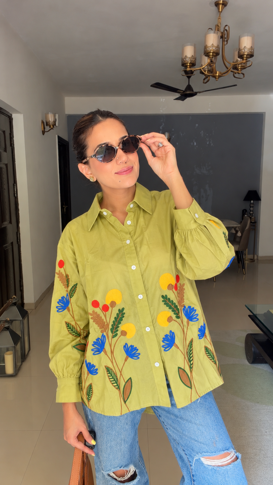 Color Block Embroidered Poplin Shirt