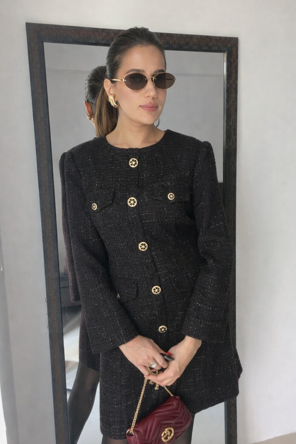 Shimmer Buttoned Tweed Fall Dress