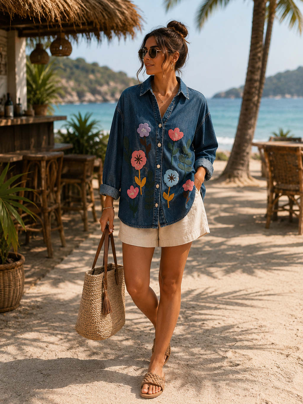 Floral Patch Denim Shirt
