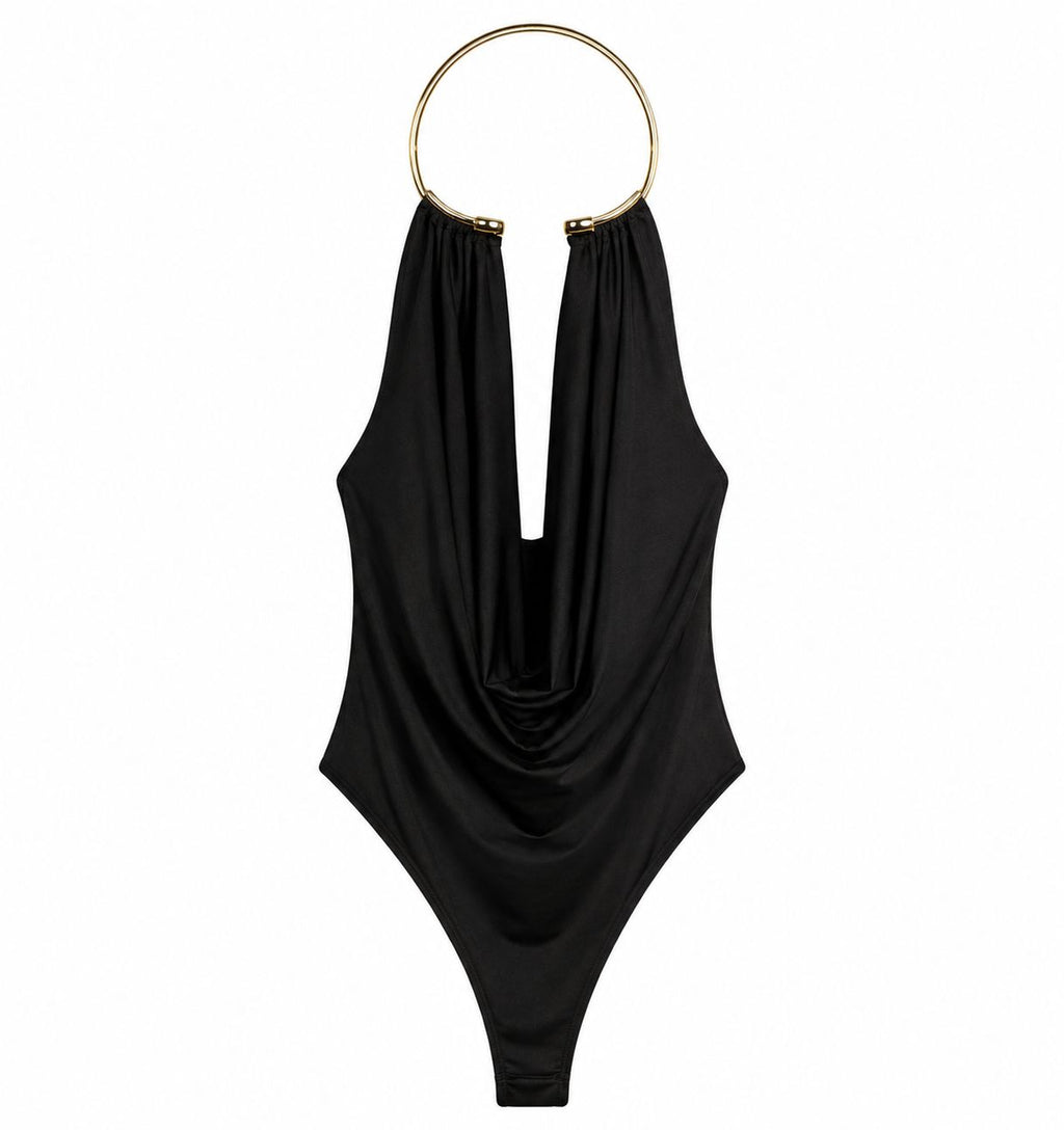 Luxe Halter Drape Bodysuit Top