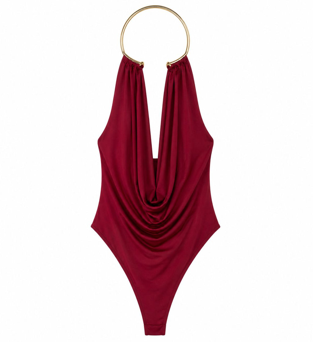 Luxe Halter Drape Bodysuit Top