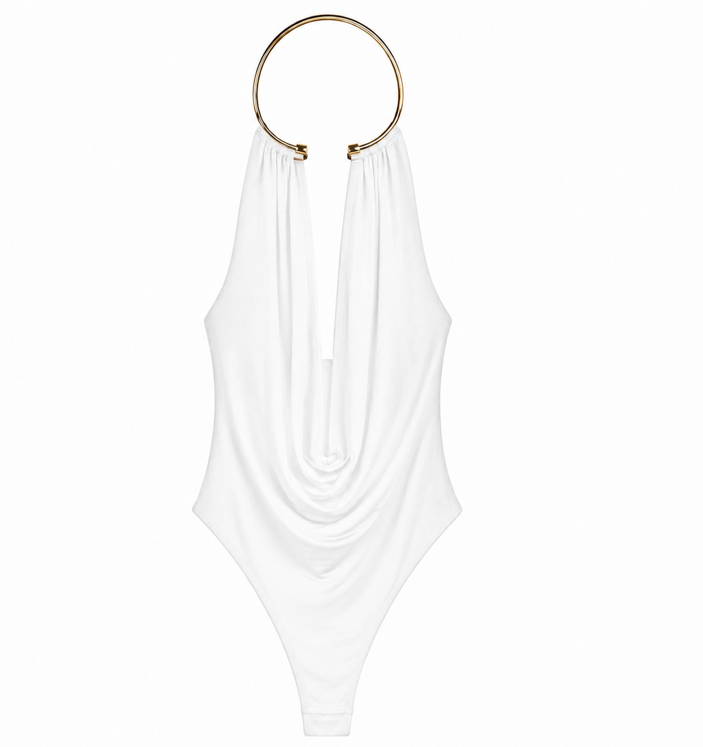 Luxe Halter Drape Bodysuit Top