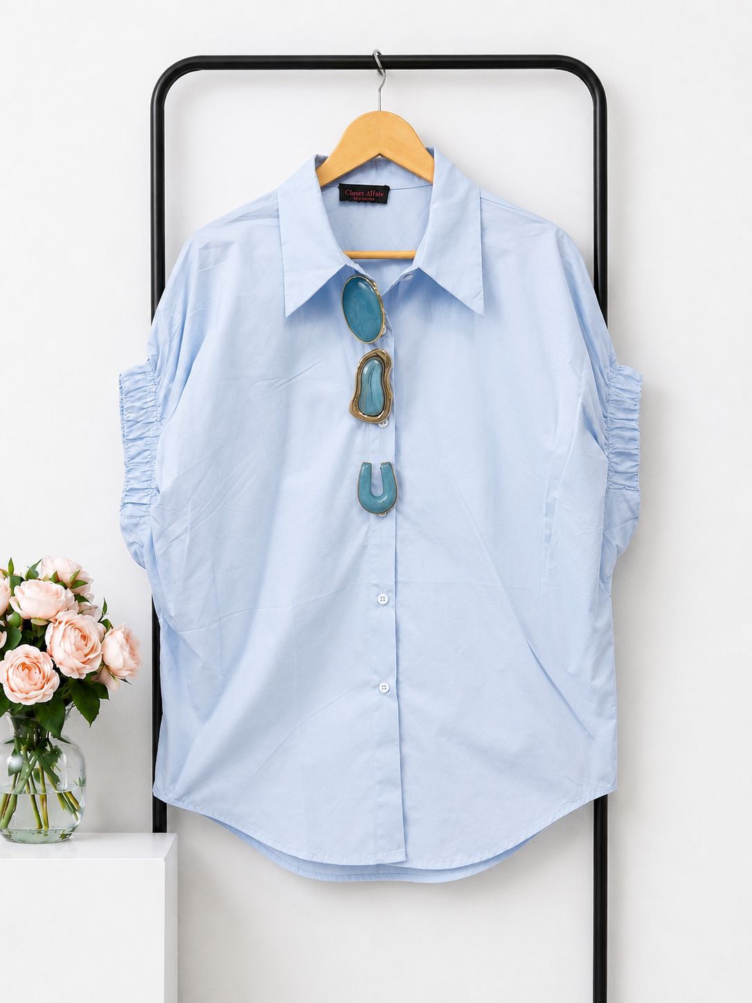 Statement Detail Ruched Sleeve Poplin Shirt