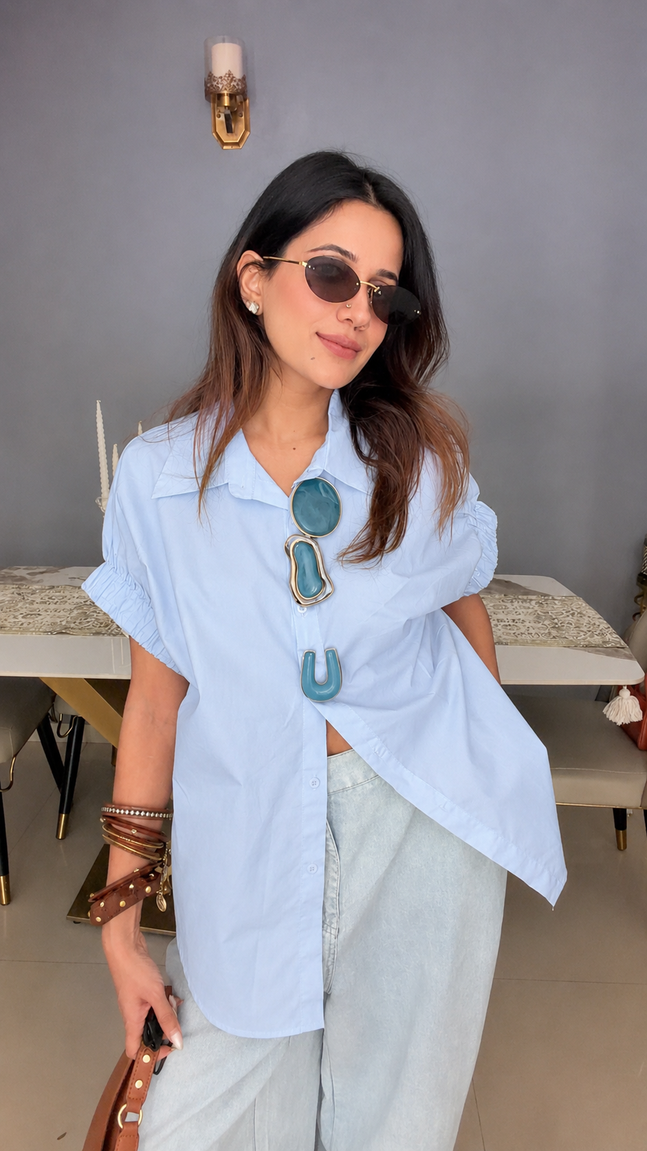 Statement Detail Ruched Sleeve Poplin Shirt