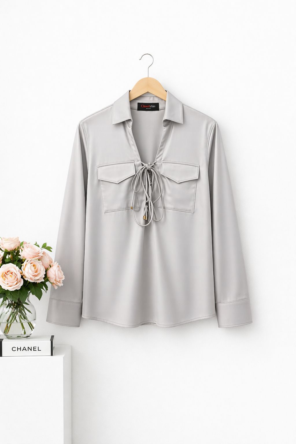 Front-Tie Satin Blouse