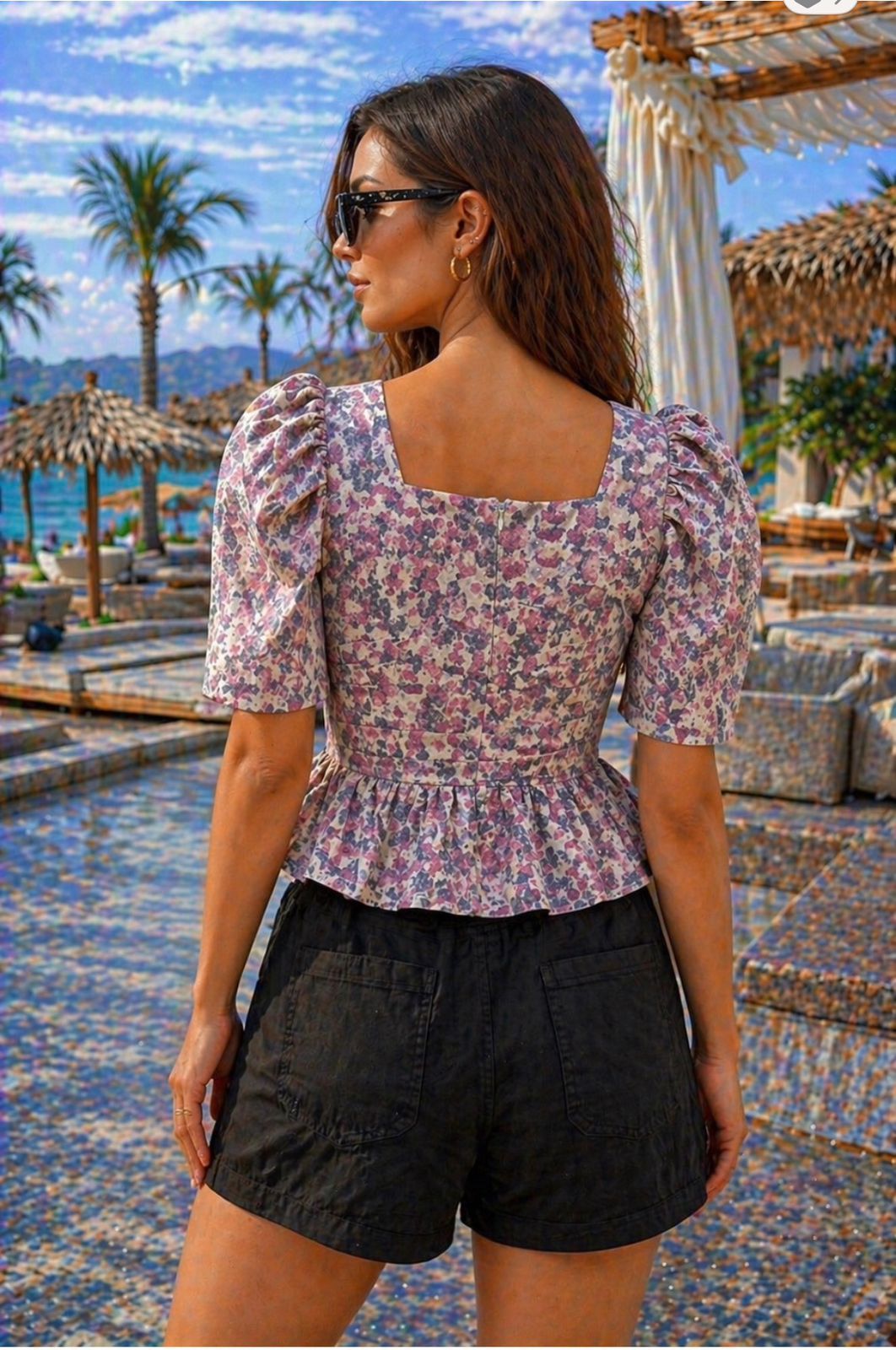 Floral Puff Sleeve Peplum Top