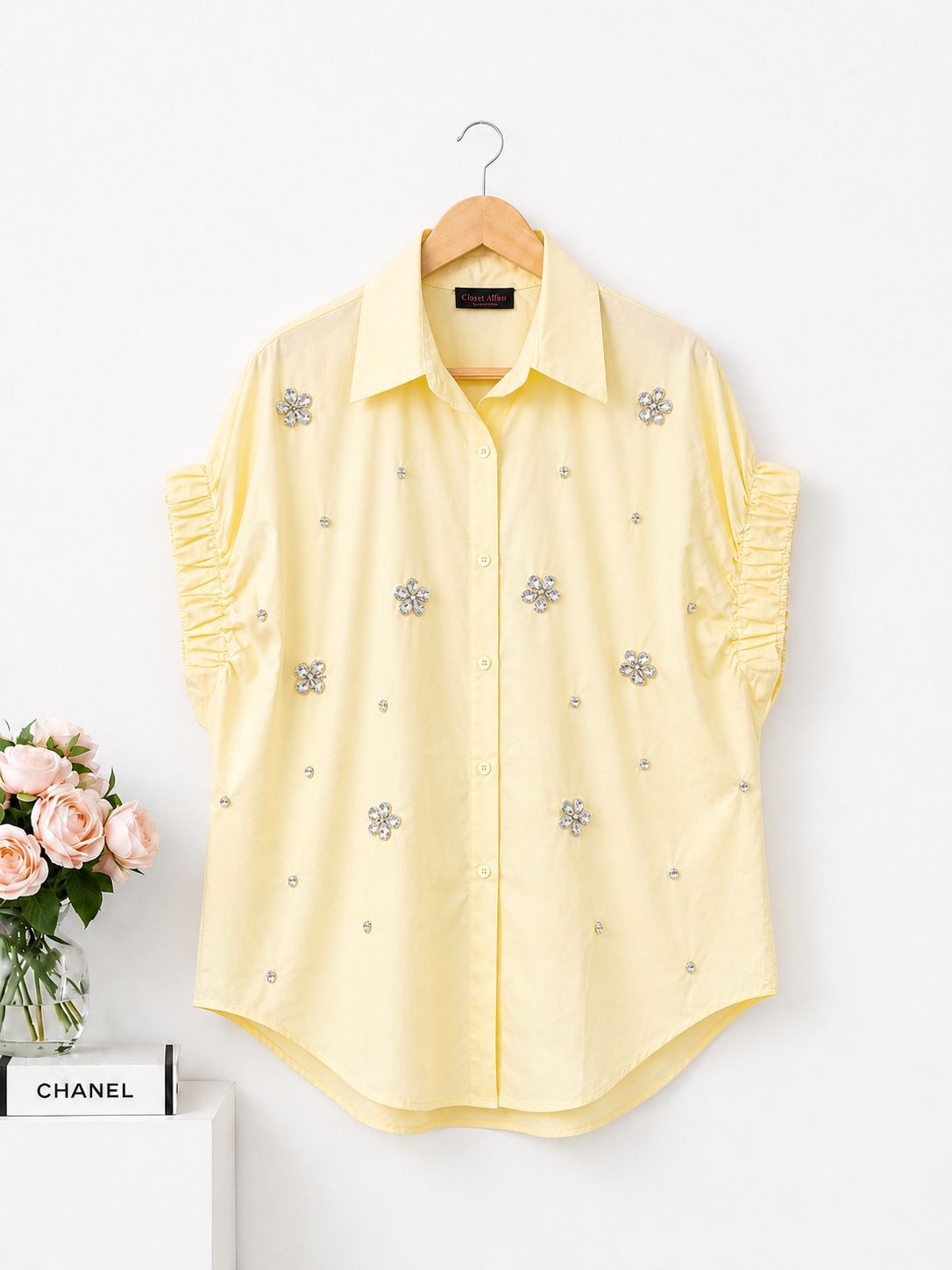 Embellished Ruched Sleeve Statement Top