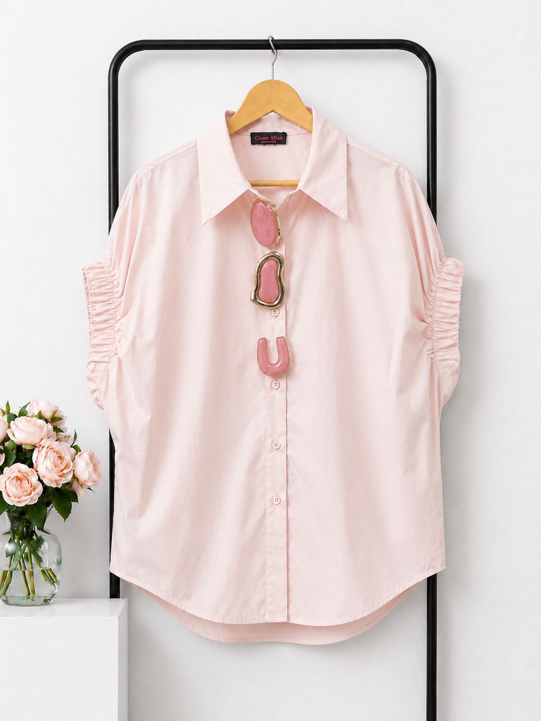 Statement Detail Ruched Sleeve Poplin Shirt