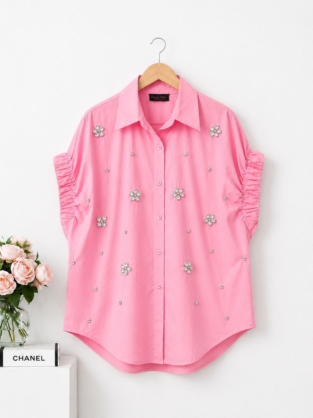Embellished Ruched Sleeve Statement Top
