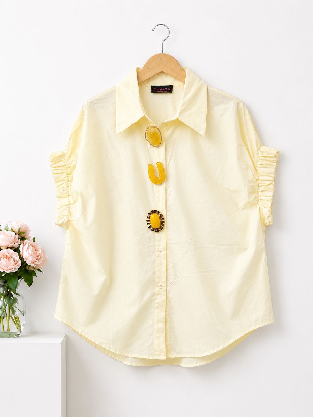 Ruched Sleeve Button-Up Poplin Shirt