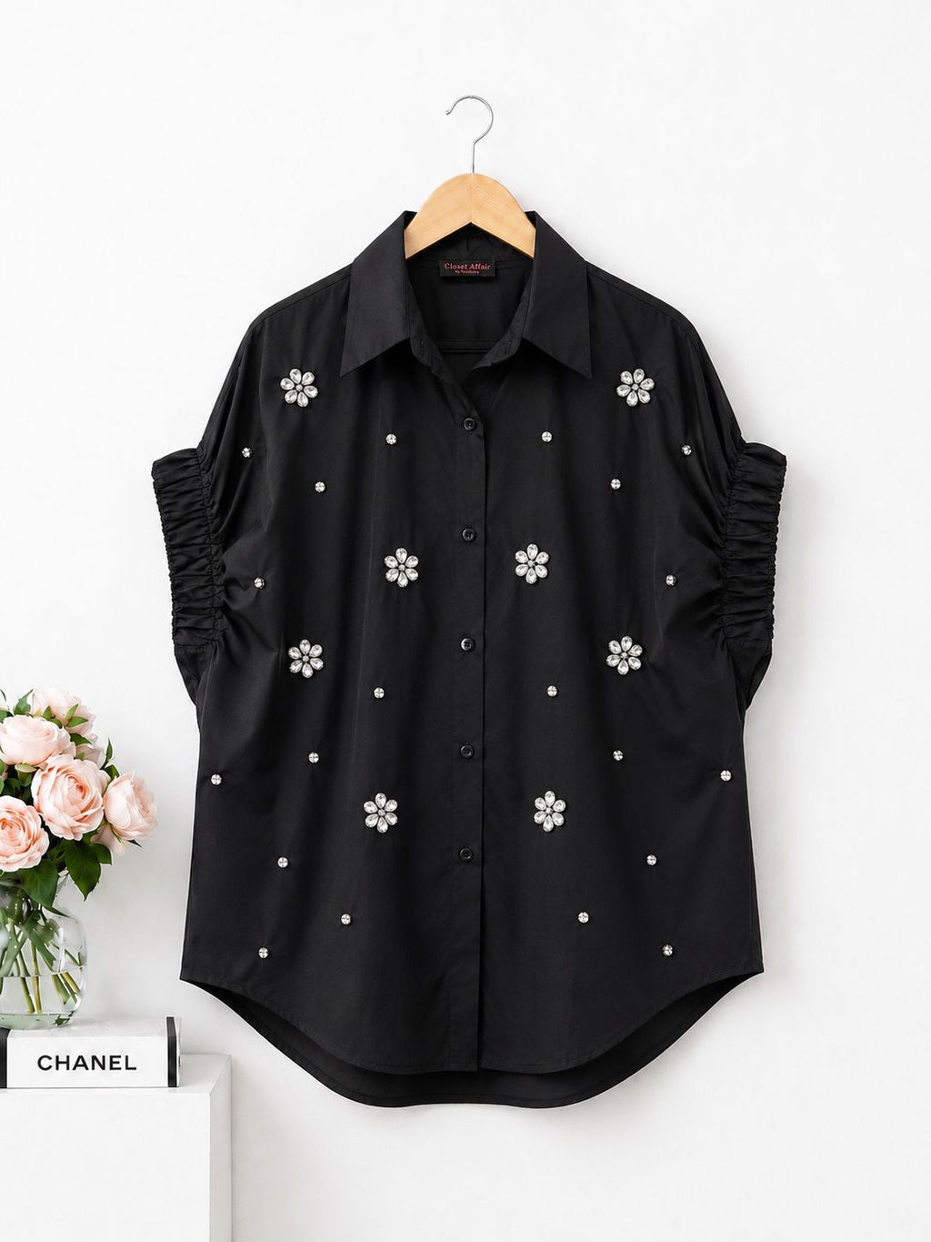 Embellished Ruched Sleeve Statement Top
