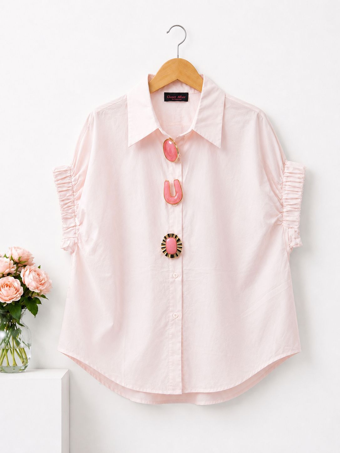 Ruched Sleeve Button-Up Poplin Shirt