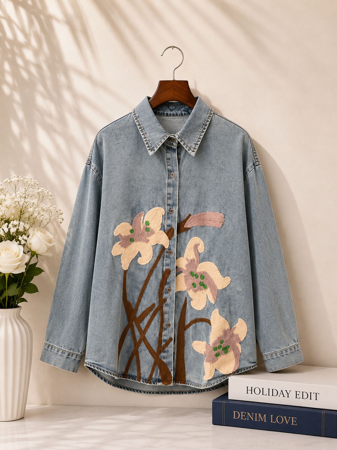 Floral Embroidered Denim Shirt