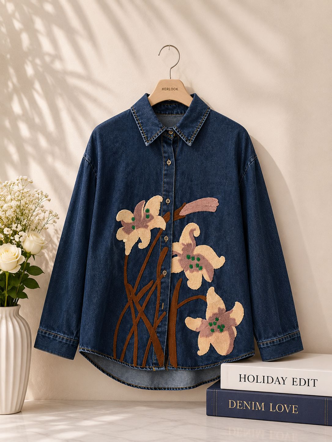 Floral Embroidered Denim Shirt